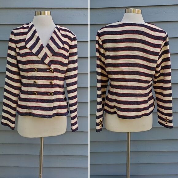 CAbi #5094 Cruise Nautical Striped Double-Breasted Jacket Cream/Navy/Red Size 6 - Picture 2 of 9